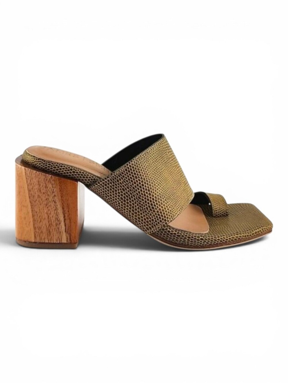 James Smith Women's Reptile Print Toe Loop Sandal Wood Block Heel Green 36